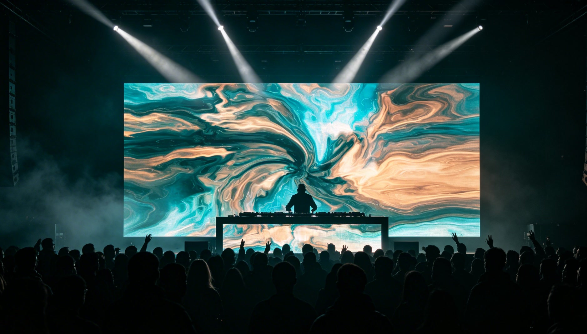 Lumenfold Recursive Tide visual art on a stage LED screen