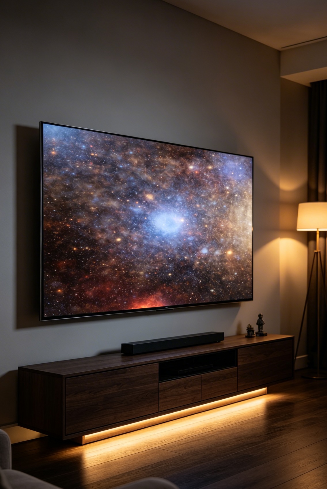 Lumenfold Star Nest visual art displayed on a large television in a living room